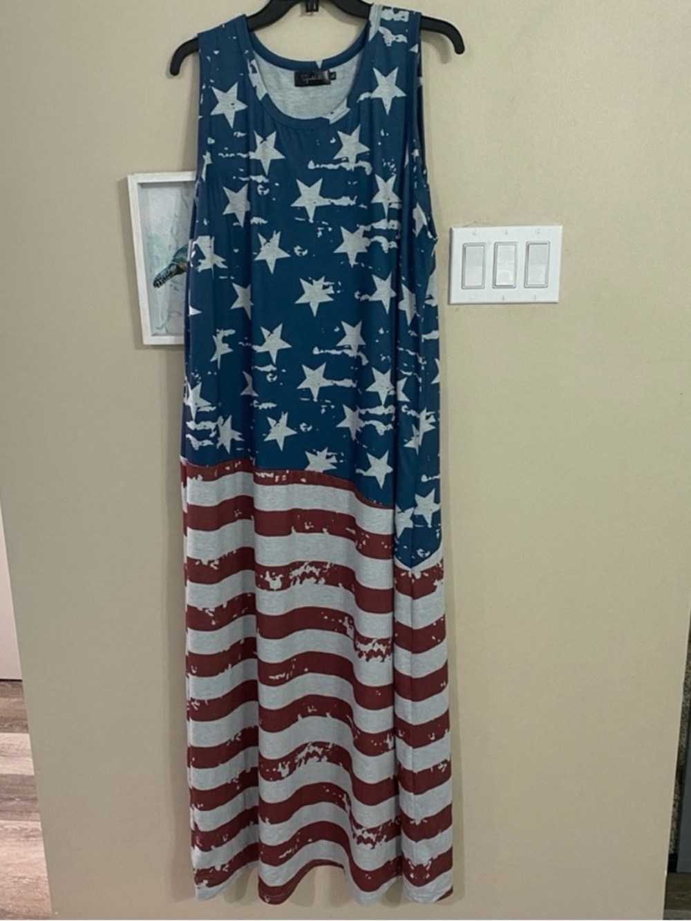 Spadehill American Flag Star & Stripe Maxi Dress - Blue, Red, White